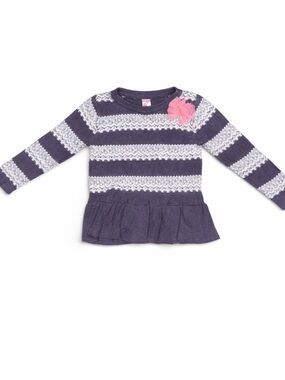 Cherokee 18M Girls Sweater Top Gray White Knit Ruffle Hem Pink Flower Toddler